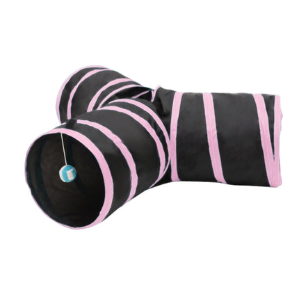 Foldable 3 Exits Exercising Cat Tunnel with A Hanging Ball(Pink)-garmade.com