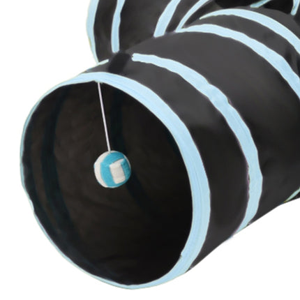 Foldable 3 Exits Exercising Cat Tunnel with A Hanging Ball(Blue)-garmade.com