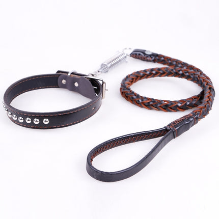 Cowhide Traction Belt Dog Collar Telescopic Dog Rope, Suitable For Medium and Large Dogs, M, Rope Length: 128cm Collar Size: 32-44cm(Black)-garmade.com