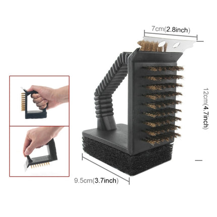 Outdoor Barbecue Cleaning Brush Camping Picnic BBQ Copper Wire Grill Three In One Right Angle Copper Wire Triangular Brush-garmade.com