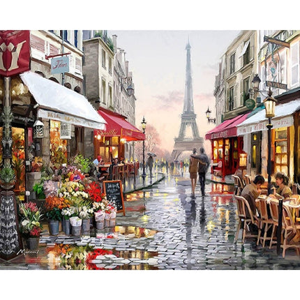 DIY Creative Paint By Numbers Oil Painting Paris Flower Street Art Painting without Framework, Size: 40*50 cm-garmade.com