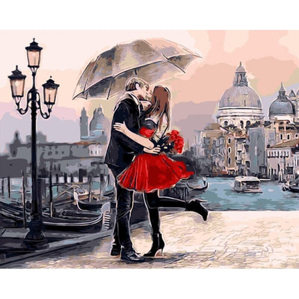 DIY Creative Paint By Numbers Oil Painting Kiss Lovers Art Painting without Framework, Size: 40*50 cm-garmade.com