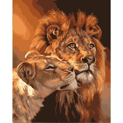 DIY Creative Paint By Numbers Oil Painting Lion Couple Art Painting without Framework, Size: 40*50 cm-garmade.com