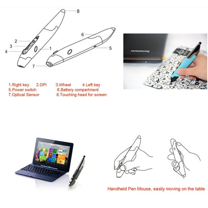 2.4GHz Innovative Pen-style Handheld Wireless Smart Mouse for PC Laptop(Blue)-garmade.com