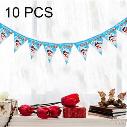 10 Sets Christmas Scene Decoration Triangle Paper Flags Non-woven Fabric Hanging Banners(Blue)-garmade.com