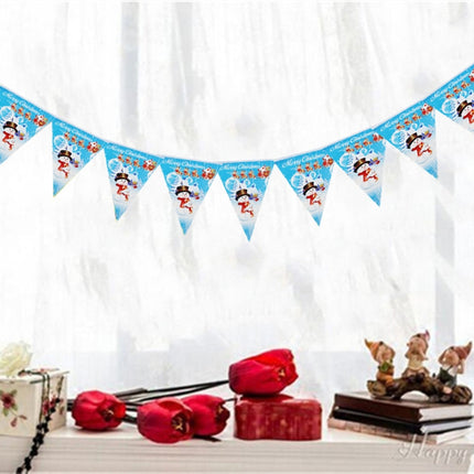 10 Sets Christmas Scene Decoration Triangle Paper Flags Non-woven Fabric Hanging Banners(Blue)-garmade.com