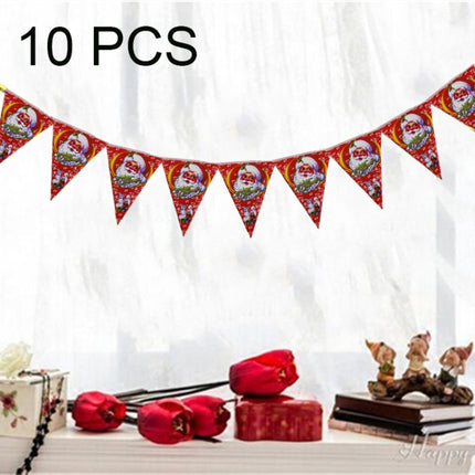 10 Sets Christmas Scene Decoration Triangle Paper Flags Non-woven Fabric Hanging Banners(Red)-garmade.com
