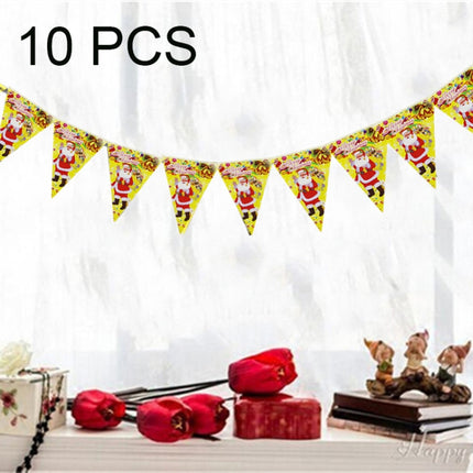 10 Sets Christmas Scene Decoration Triangle Paper Flags Non-woven Fabric Hanging Banners(Yellow)-garmade.com
