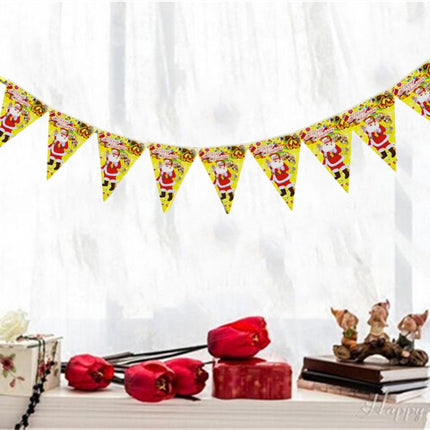 10 Sets Christmas Scene Decoration Triangle Paper Flags Non-woven Fabric Hanging Banners(Yellow)-garmade.com