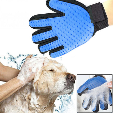 Right Hand Five Finger Deshedding Brush Glove Pet Gentle Efficient Massage Grooming(Blue)-garmade.com