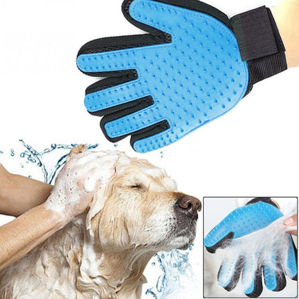 Right Hand Five Finger Deshedding Brush Glove Pet Gentle Efficient Massage Grooming(Sky Blue)-garmade.com