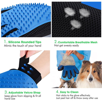 Right Hand Five Finger Deshedding Brush Glove Pet Gentle Efficient Massage Grooming(Sky Blue)-garmade.com