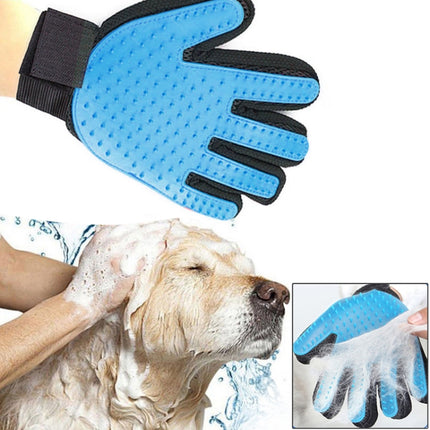 Left Hand Five Finger Deshedding Brush Glove Pet Gentle Efficient Massage Grooming(Sky Blue)-garmade.com