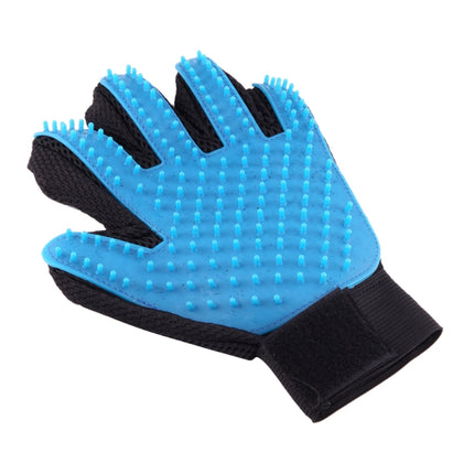 Left Hand Five Finger Deshedding Brush Glove Pet Gentle Efficient Massage Grooming(Sky Blue)-garmade.com