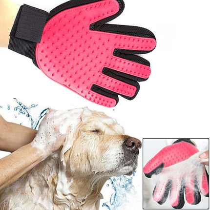 Left Hand Five Finger Deshedding Brush Glove Pet Gentle Efficient Massage Grooming(Pink)-garmade.com
