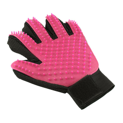 Left Hand Five Finger Deshedding Brush Glove Pet Gentle Efficient Massage Grooming(Pink)-garmade.com