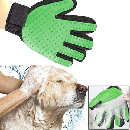 Left Hand Five Finger Deshedding Brush Glove Pet Gentle Efficient Massage Grooming(Green)-garmade.com