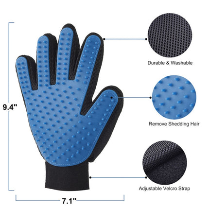 Left Hand Five Finger Deshedding Brush Glove Pet Gentle Efficient Massage Grooming(Blue)-garmade.com