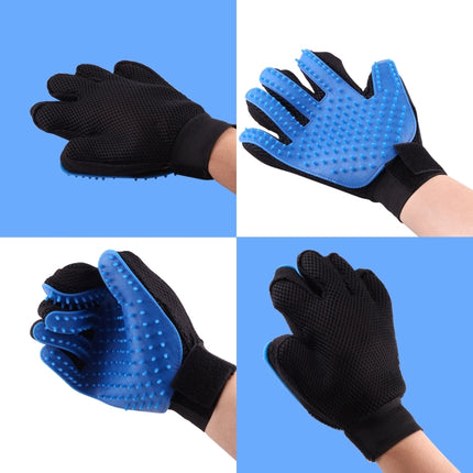 Left Hand Five Finger Deshedding Brush Glove Pet Gentle Efficient Massage Grooming(Blue)-garmade.com