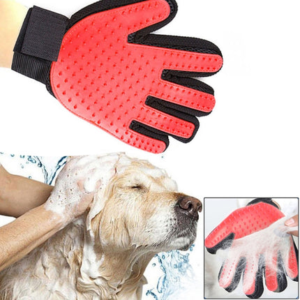 Left Hand Five Finger Deshedding Brush Glove Pet Gentle Efficient Massage Grooming(Red)-garmade.com