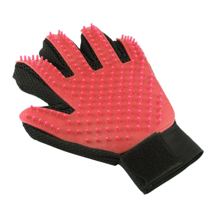 Left Hand Five Finger Deshedding Brush Glove Pet Gentle Efficient Massage Grooming(Red)-garmade.com