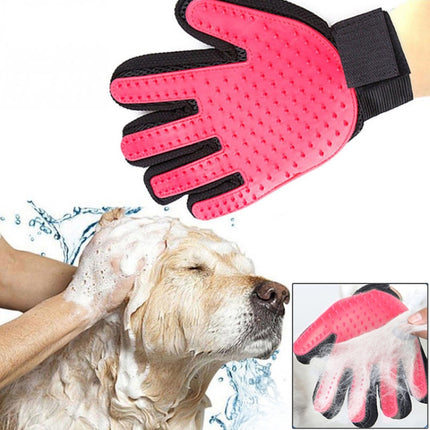 Right Hand Five Finger Deshedding Brush Glove Pet Gentle Efficient Massage Grooming(Pink)-garmade.com