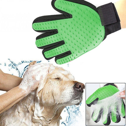 Right Hand Five Finger Deshedding Brush Glove Pet Gentle Efficient Massage Grooming(Green)-garmade.com