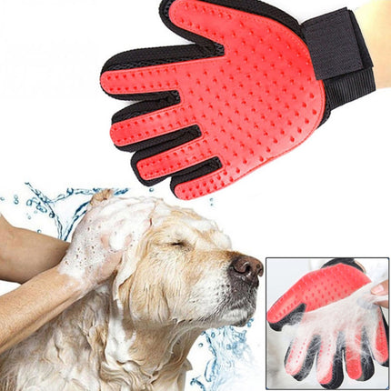 Right Hand Five Finger Deshedding Brush Glove Pet Gentle Efficient Massage Grooming(Red)-garmade.com