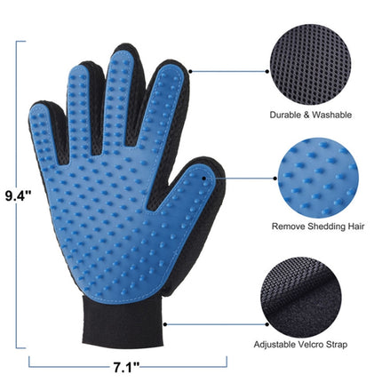 Right Hand Five Finger Deshedding Brush Glove Pet Gentle Efficient Massage Grooming(Blue)-garmade.com