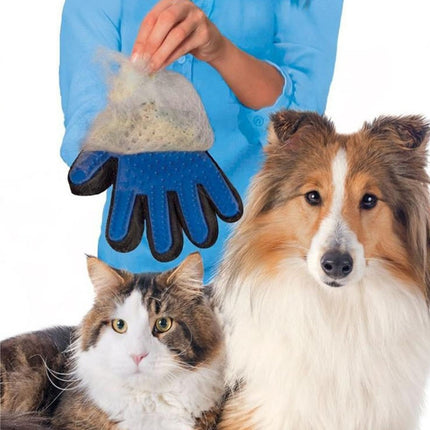 Right Hand Five Finger Deshedding Brush Glove Pet Gentle Efficient Massage Grooming(Blue)-garmade.com