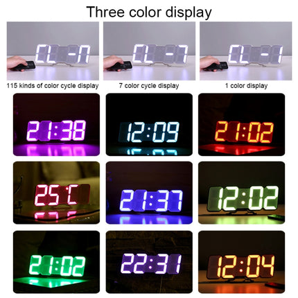 Modern 3D LED Sound Control Colorful Digital Alarm Clock Adjust Brightness Electronic Wall Glowing Hanging Clock with Remote Control(Black)-garmade.com