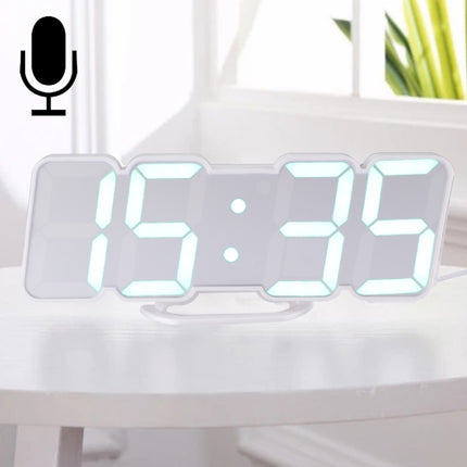 Modern 3D LED Sound Control Colorful Digital Alarm Clock Adjust Brightness Electronic Wall Glowing Hanging Clock with Remote Control(White)-garmade.com