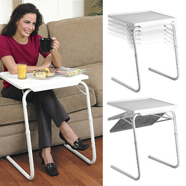 Plastic Pad Steel Tube Bracket Liftable Foldable Portable Multi-purpose Laptop Table, Adjustable Height: 53-74cm, Adjustable Angle: 30 Degrees / 60 Degrees / 90 Degrees / 180 Degrees (White)-garmade.com