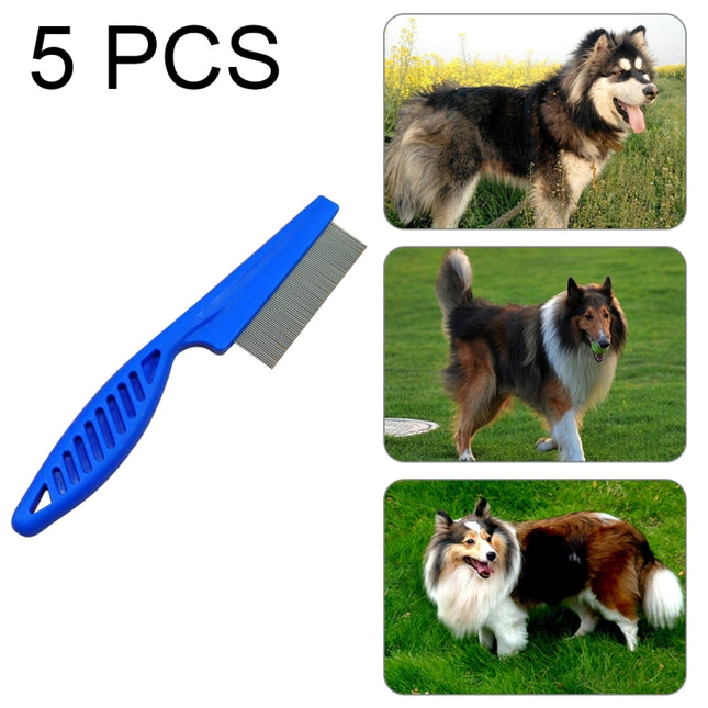 5 PCS Pet Cats Dogs Supplies Combs Fine Toothed Stainless Steel Needle Fleas Removal Combs, Length: 14cm (Blue)-garmade.com