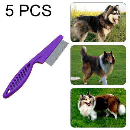 5 PCS Pet Cats Dogs Supplies Combs Fine Toothed Stainless Steel Needle Fleas Removal Combs, Length: 14cm (Purple)-garmade.com