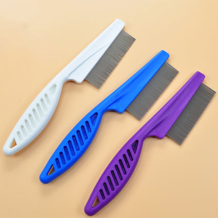 5 PCS Pet Cats Dogs Supplies Combs Fine Toothed Stainless Steel Needle Fleas Removal Combs, Length: 14cm (Purple)-garmade.com