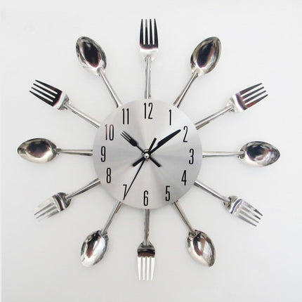 Creative Restaurant Kitchen Living Room Stainless Steel Knife and Fork Quartz Wall Clock-garmade.com