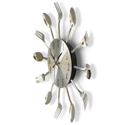 Creative Restaurant Kitchen Living Room Stainless Steel Knife and Fork Quartz Wall Clock-garmade.com
