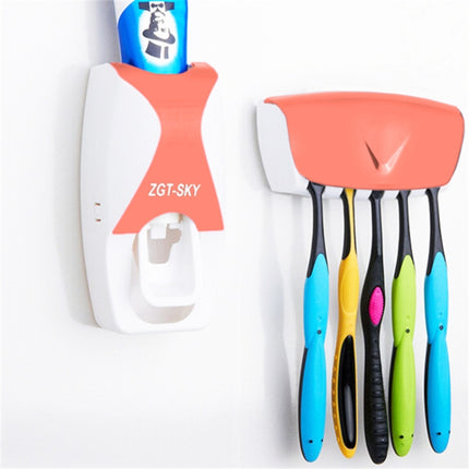 Automatic Toothpaste Dispenser Set with 5 Toothbrush Holder (Orange)-garmade.com