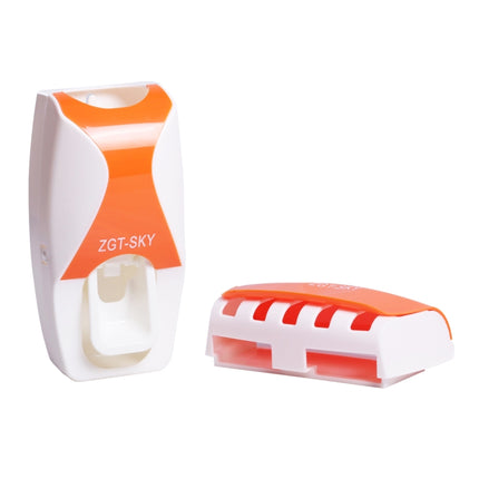 Automatic Toothpaste Dispenser Set with 5 Toothbrush Holder (Orange)-garmade.com