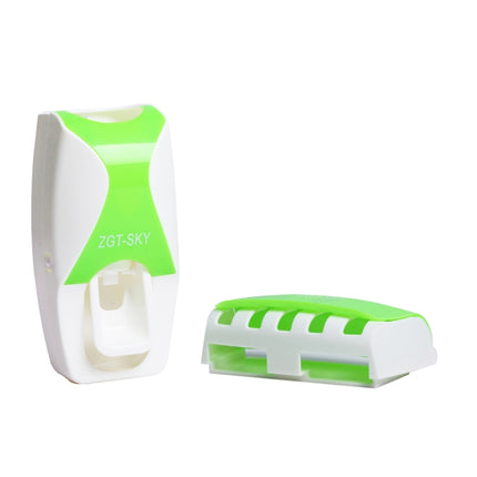 Automatic Toothpaste Dispenser Set with 5 Toothbrush Holder (Green)-garmade.com