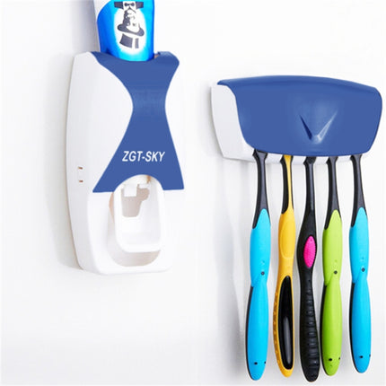 Automatic Toothpaste Dispenser Set with 5 Toothbrush Holder (Blue)-garmade.com