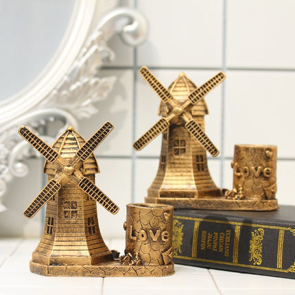 Creative Retro Resin Holland Windmill Pen Container School Stationery Life Office Supplies, Random Color Delivery-garmade.com