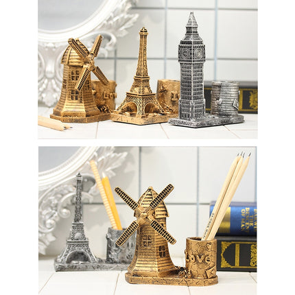 Creative Retro Resin Holland Windmill Pen Container School Stationery Life Office Supplies, Random Color Delivery-garmade.com