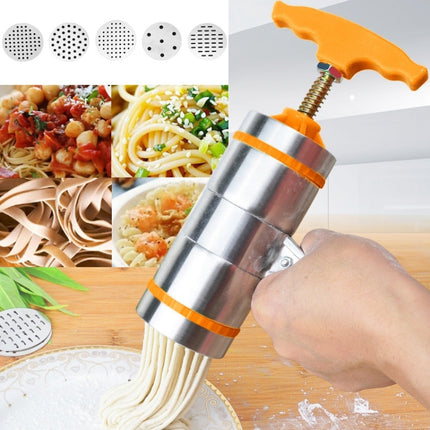 5 Molds Household Manually Small Stainless Steel Pressing Style Handhold Noodle Machine (Orange)-garmade.com