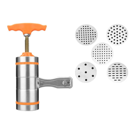 5 Molds Household Manually Small Stainless Steel Pressing Style Handhold Noodle Machine (Orange)-garmade.com