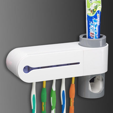 Automatic Toothpaste Dispenser Dental UV Ultraviolet Toothbrush Sterilizer Storage Holder(White)-garmade.com