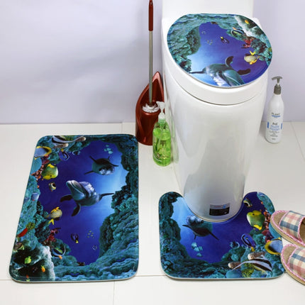 European and American Style Underwater World Printing Pattern Toilet Mat Three-piece Suit-garmade.com