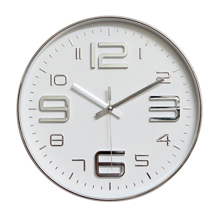 12 inch Creative Decorative Round Shape Living Room Simple Modern Quartz Wall Clock(Silver)-garmade.com