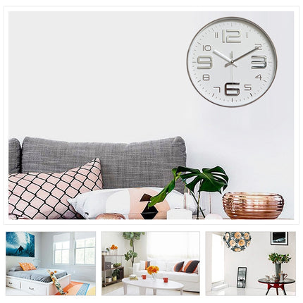 12 inch Creative Decorative Round Shape Living Room Simple Modern Quartz Wall Clock(Silver)-garmade.com